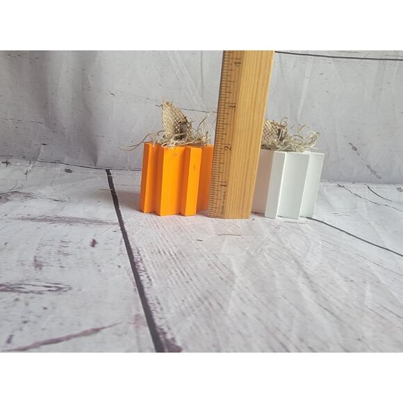 Rustic Wooden Handpaint Handmade Orange White Pumpkins Set Of 2 Fall Halloween - Picture 3 of 6